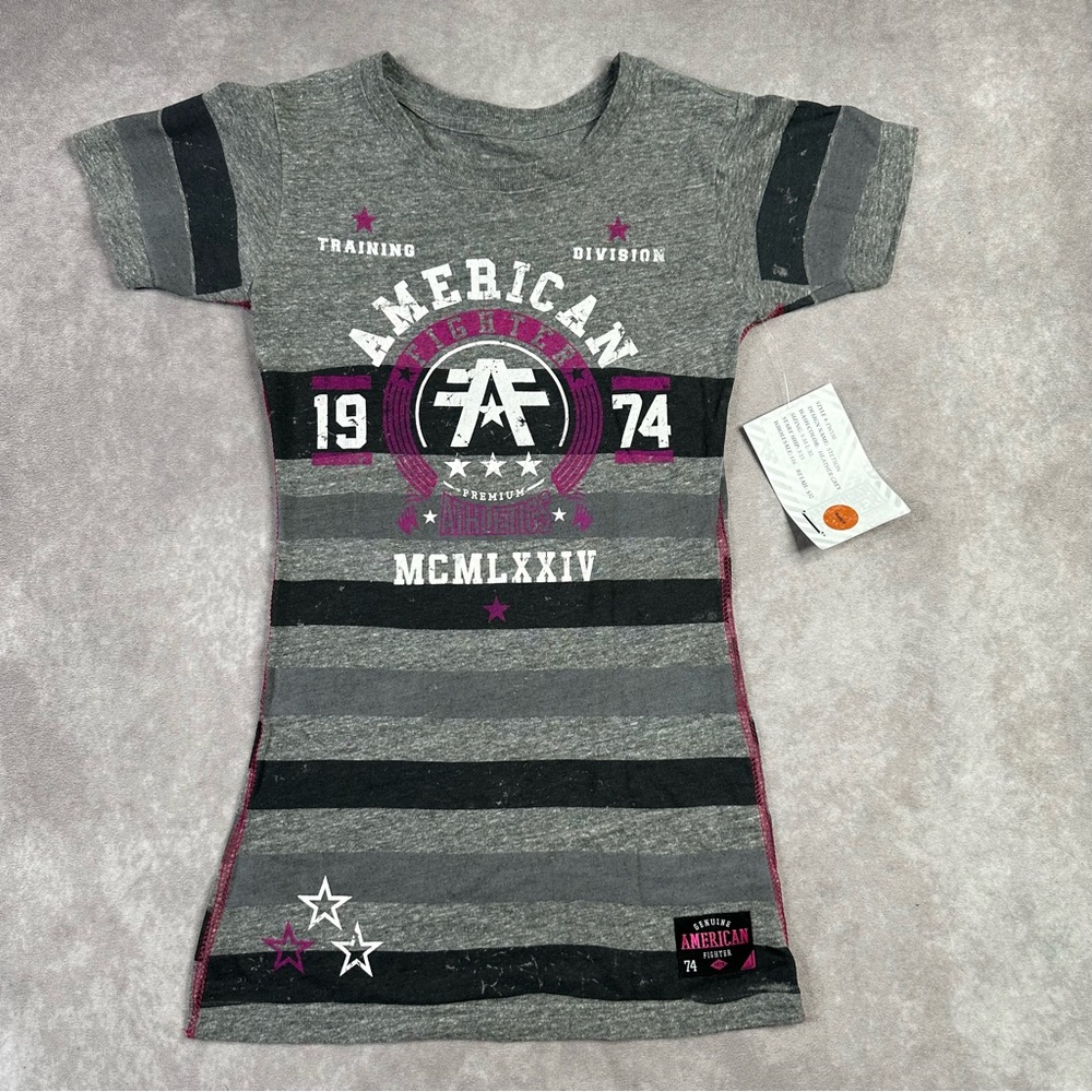 American Classic Gray Striped Graphic Tee Dress